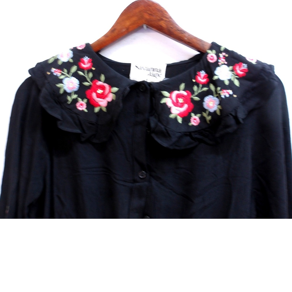 Savanna Jane‎ Black Floral Embroidered Sequin Boho Blouse Top Sm /#26306 - Picture 2 of 6